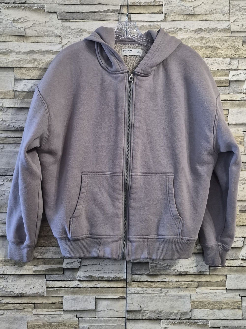 Hollister Full Zip Hoodie Jacket Womens Unisex M Purple Gray Fleece Warm Soft